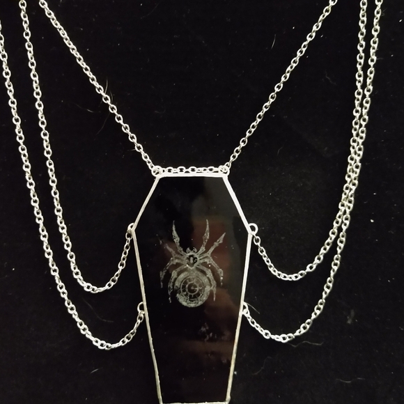 The Gothic Gargoyle Jewelry - Stained glass coffin Victorian style necklace